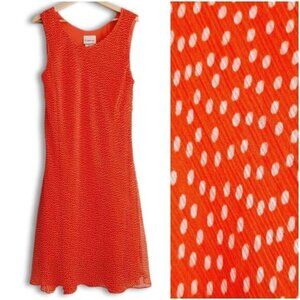 TRADITION Polka-Dot Sleeveless Flowy Midi Dress Orange & White Sz 18
